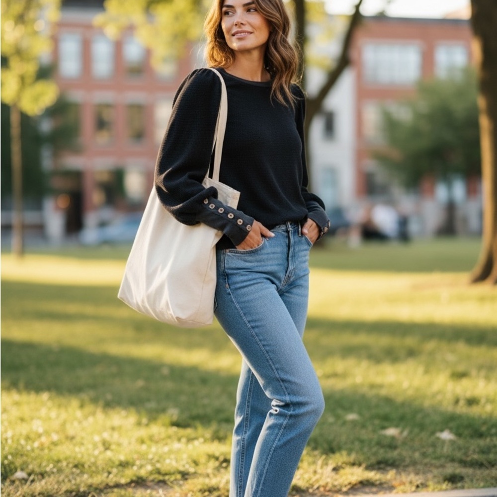 SHEIN Black Long Sleeve Top with Working Button Detail - Picture 3 of 7